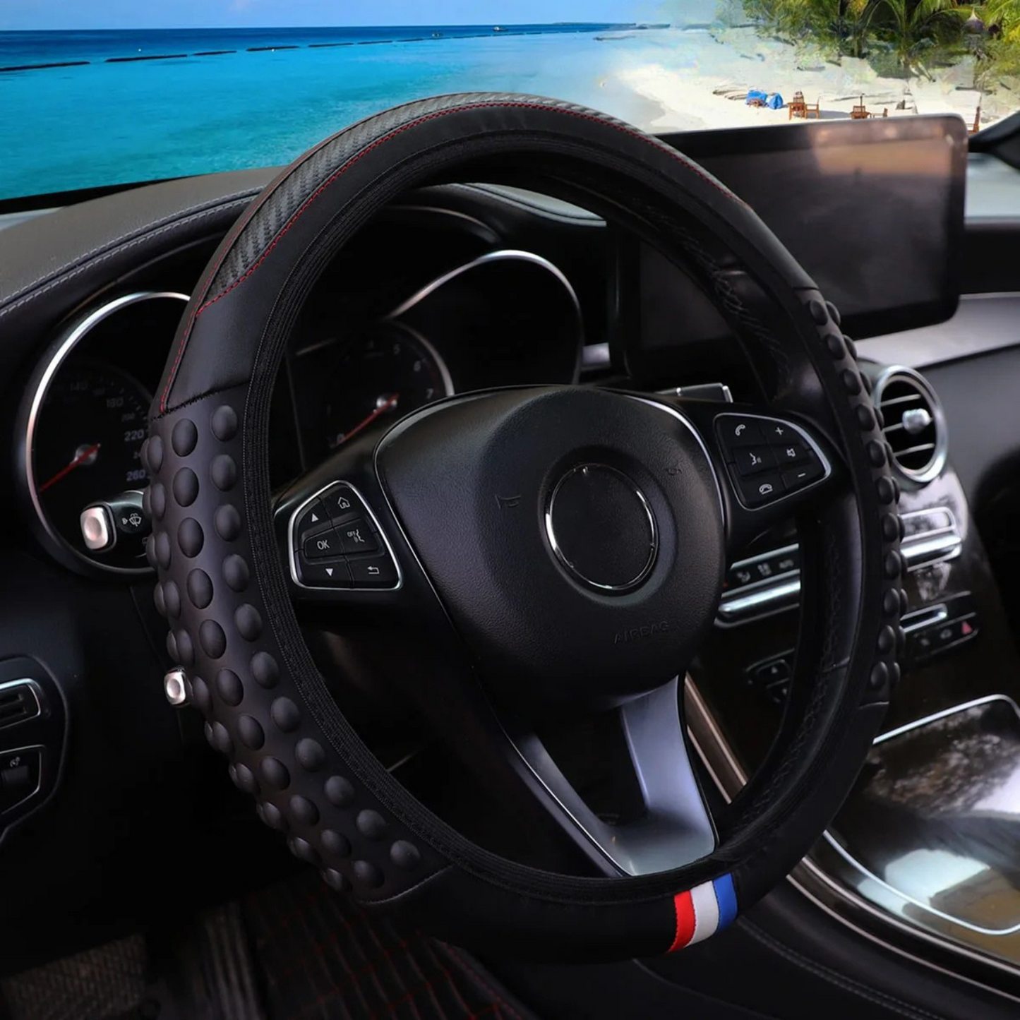 Rutschfester, massierender Lenkradbezug aus Silikon | Kohlefaser-Stil, kein starrer Ring