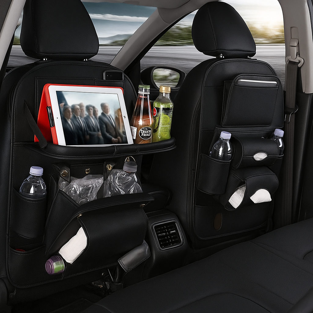 Premium-Autositz-Organizer aus PU-Leder mit klappbarem Tisch