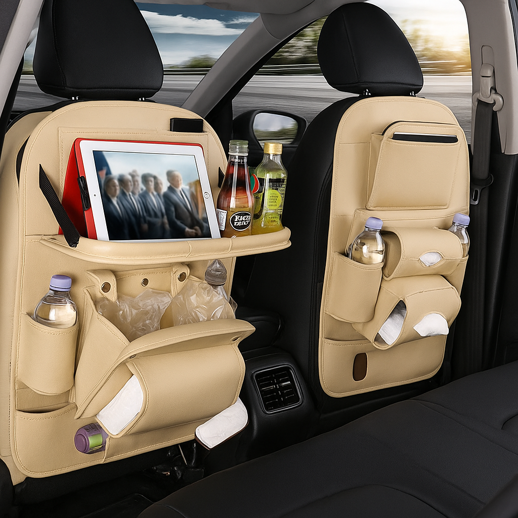 Premium-Autositz-Organizer aus PU-Leder mit klappbarem Tisch