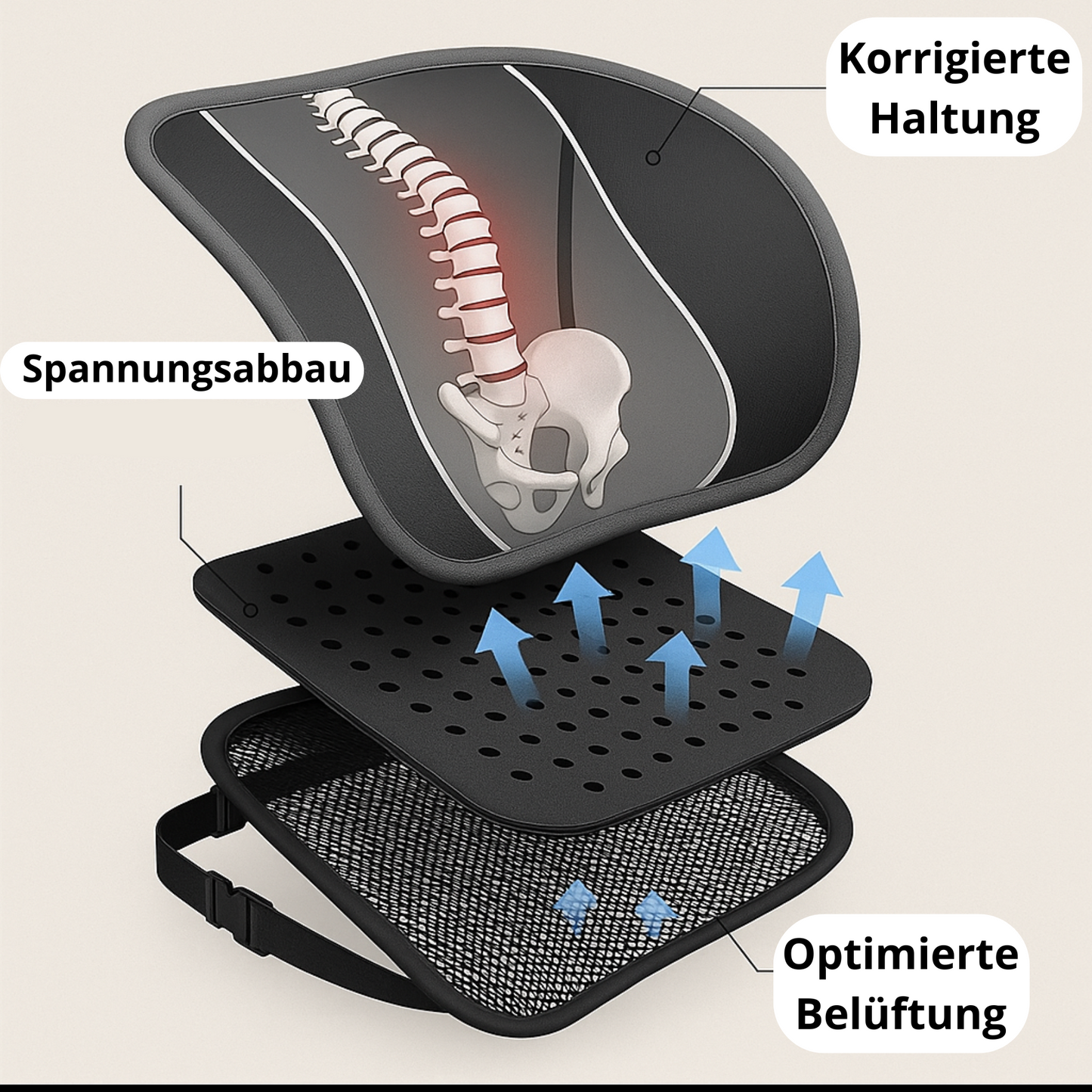 Ergonomisches Auto-Lendenkissen – Atmungsaktives Netzgewebe