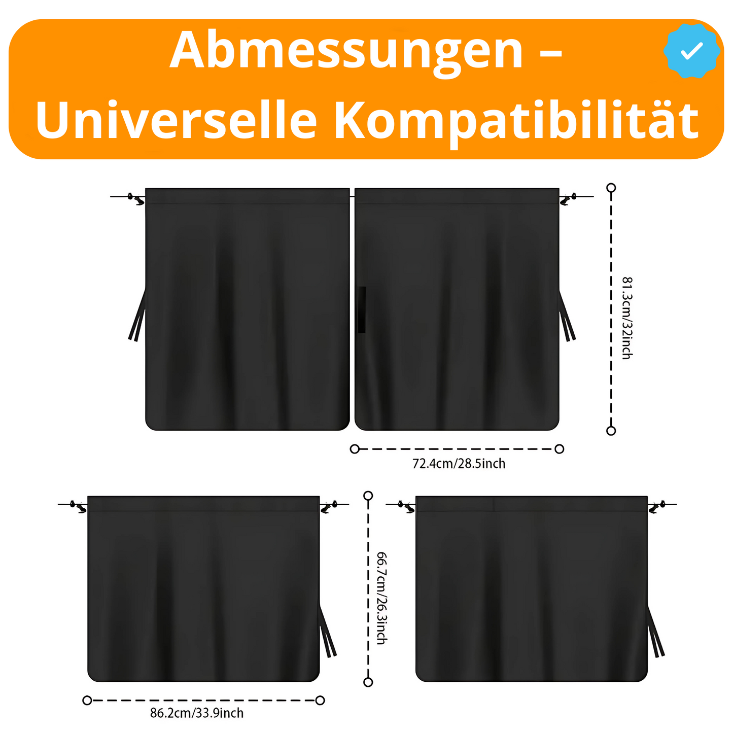 4-teilige Auto-Sichtschutzvorhänge