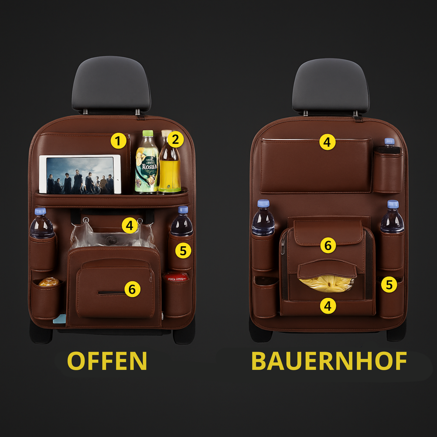 Premium-Autositz-Organizer aus PU-Leder mit klappbarem Tisch