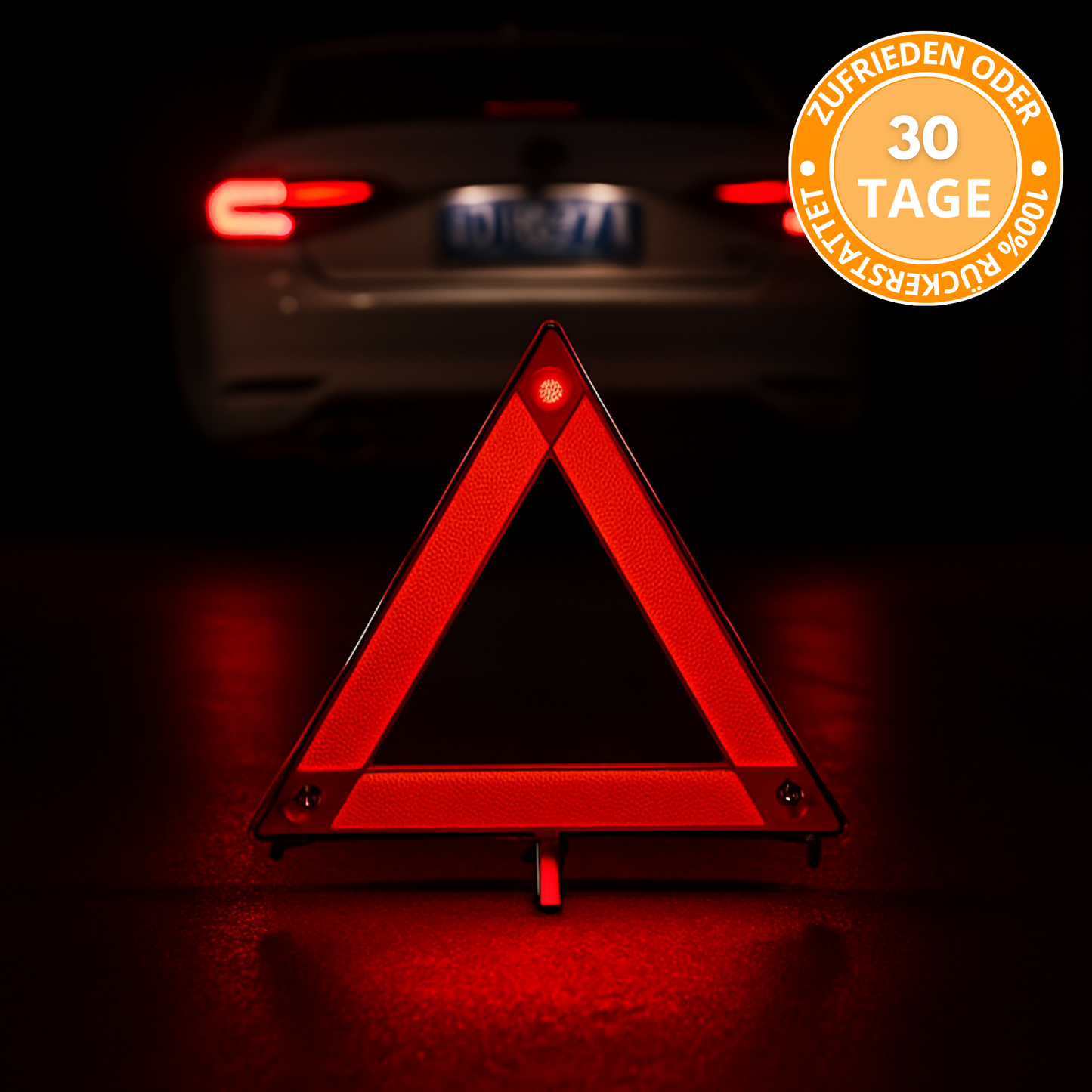 Reflektierendes Notfall-Warnschild für Autos – dreieckig, faltbar, 30 x 30 cm
