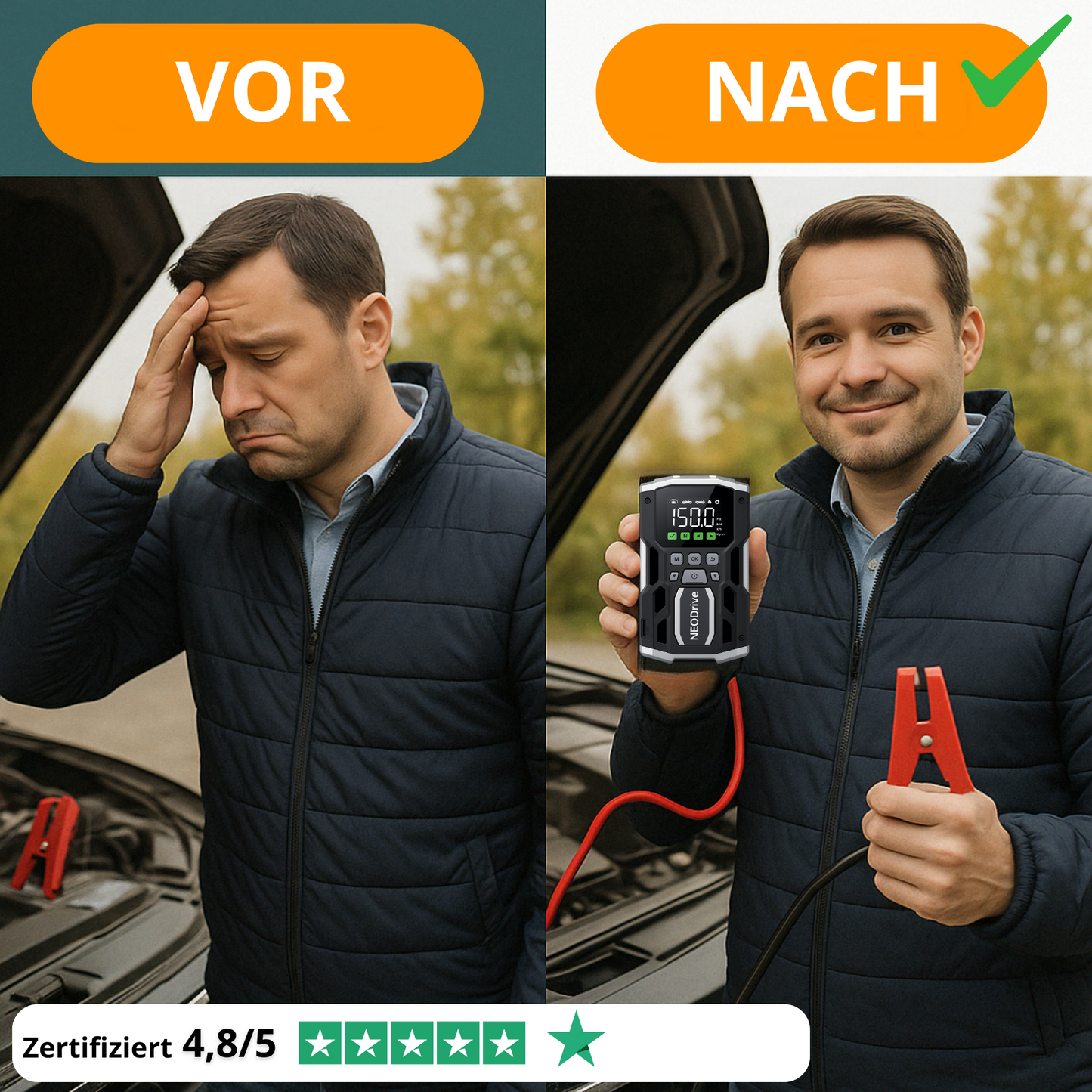 Auto-Starthilfe – Batterie-Booster & Auto-Kompressor, leistungsstark & tragbar