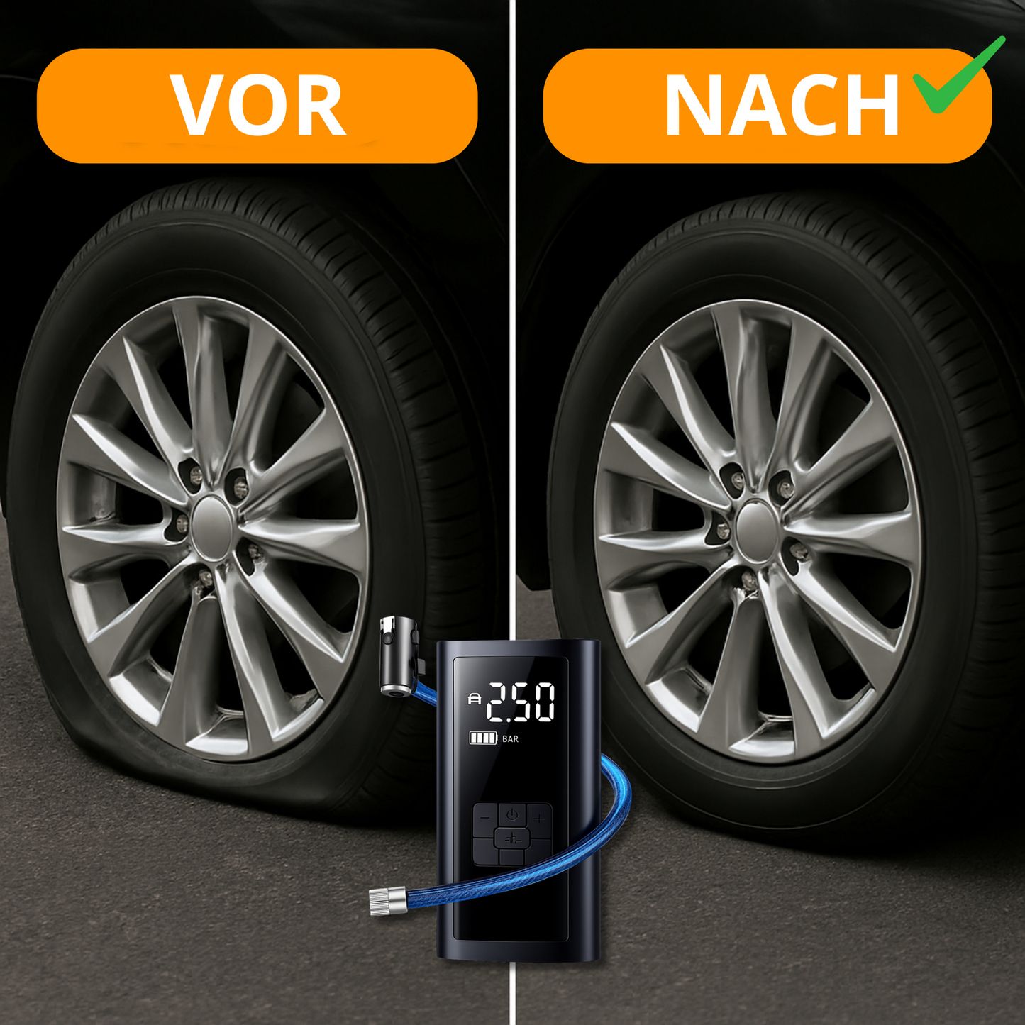 Tragbarer Auto-Luftkompressor – mit LED-Anzeige und wiederaufladbarem Akku
