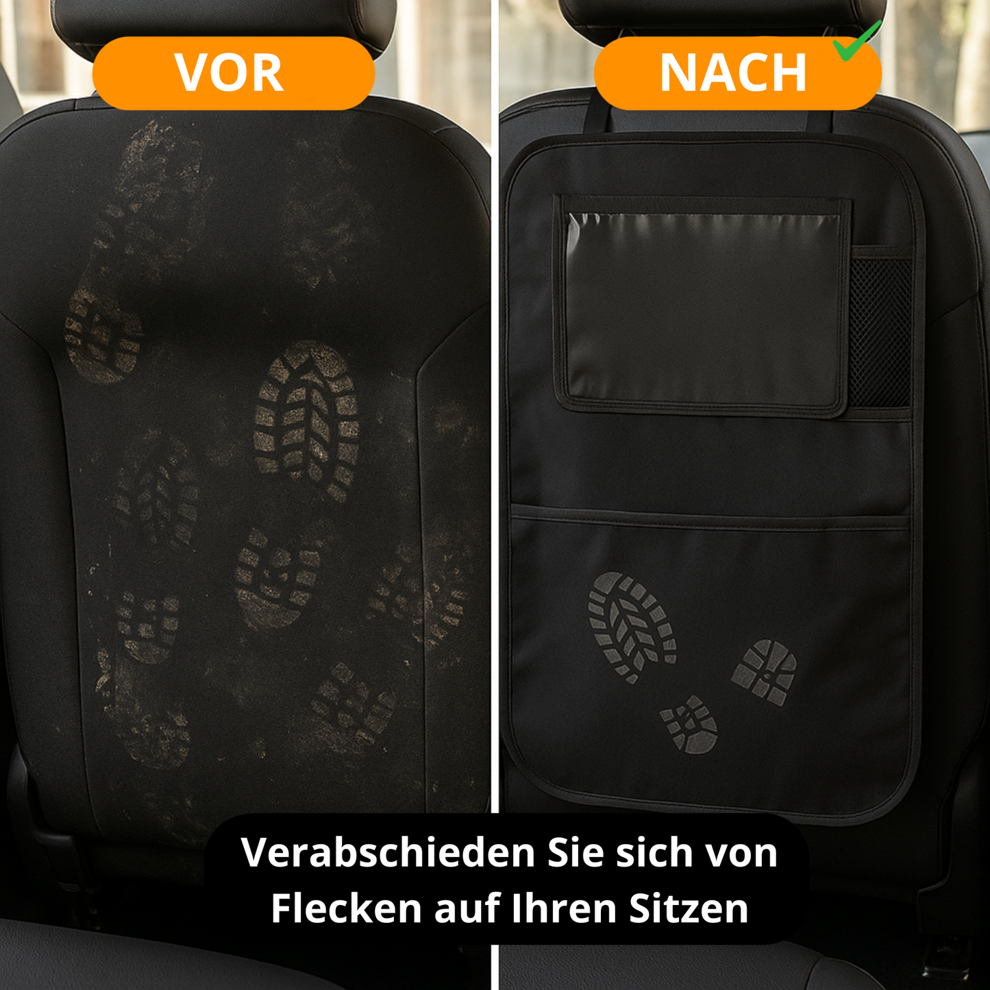 Auto-Rücksitz-Organizer (2er-Pack) – Aufbewahrung mit mehreren Taschen, Rückenlehnenschutz und Fußstütze – Schwarz