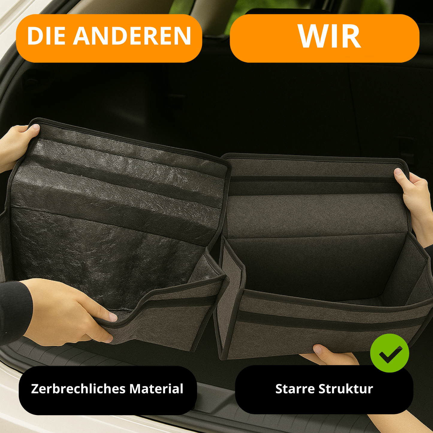 Kofferraum-Organizer – großes Fassungsvermögen – faltbar, leicht, rutschfest, mit Griff