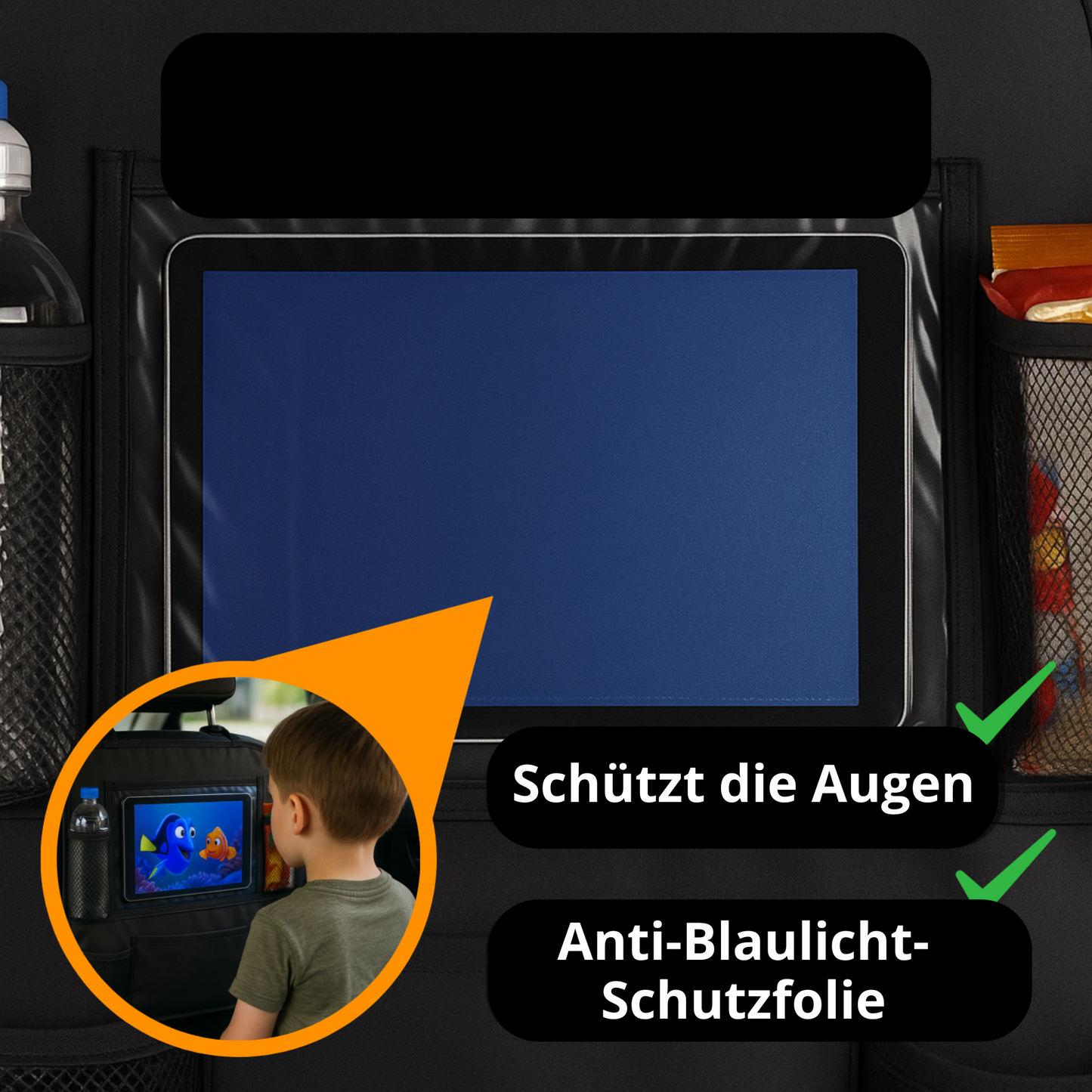 Auto-Rücksitz-Organizer (2er-Pack) – Aufbewahrung mit mehreren Taschen, Rückenlehnenschutz und Fußstütze – Schwarz