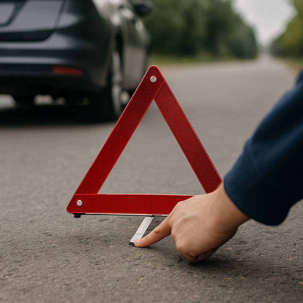 Reflektierendes Notfall-Warnschild für Autos – dreieckig, faltbar, 30 x 30 cm