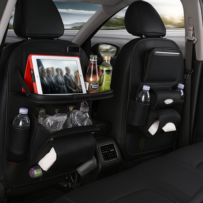 Premium-Autositz-Organizer aus PU-Leder mit klappbarem Tisch