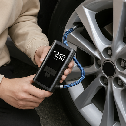 Tragbarer Auto-Luftkompressor – mit LED-Anzeige und wiederaufladbarem Akku