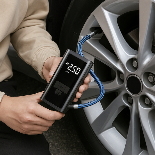 Tragbarer Auto-Luftkompressor – mit LED-Anzeige und wiederaufladbarem Akku