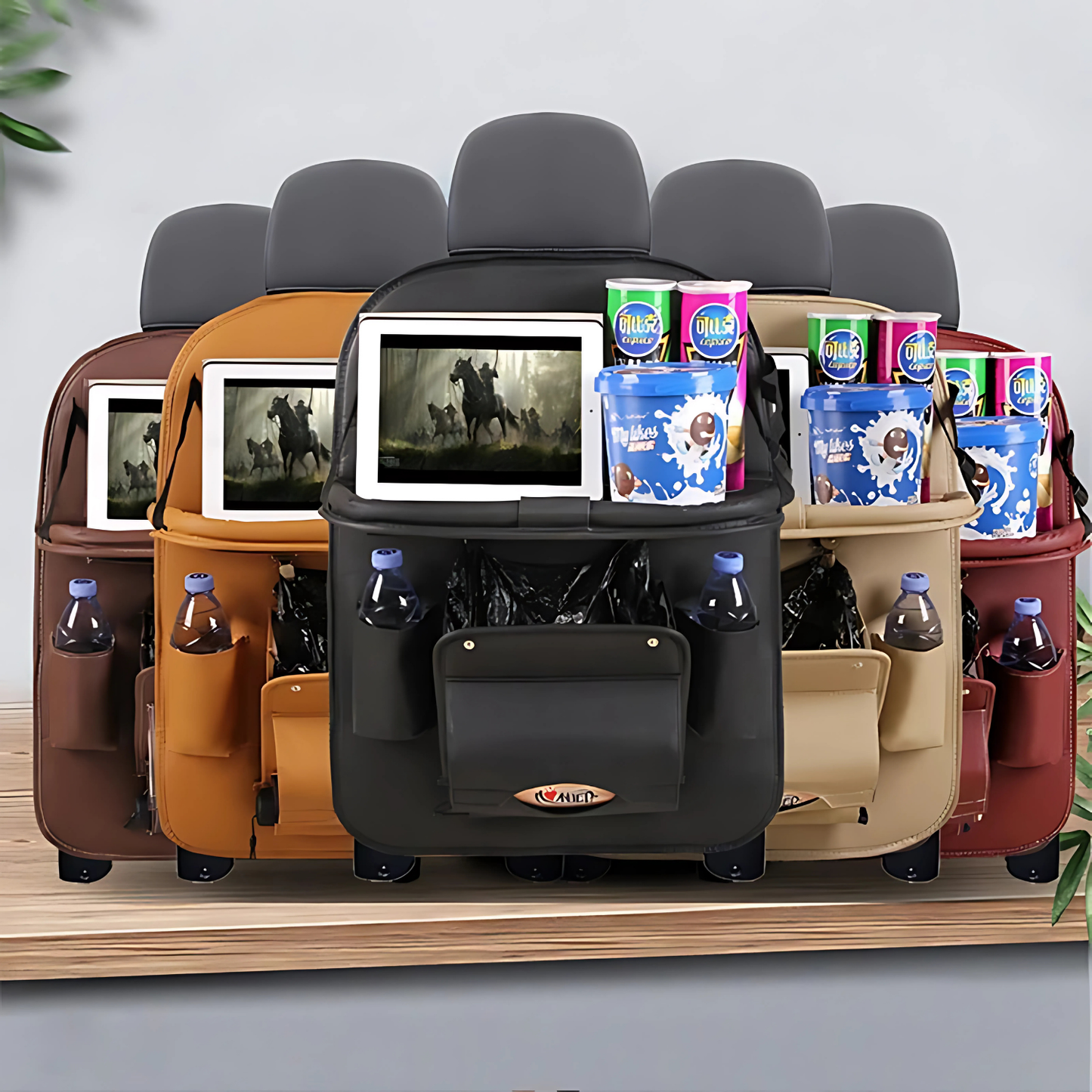 Premium-Autositz-Organizer aus PU-Leder mit klappbarem Tisch