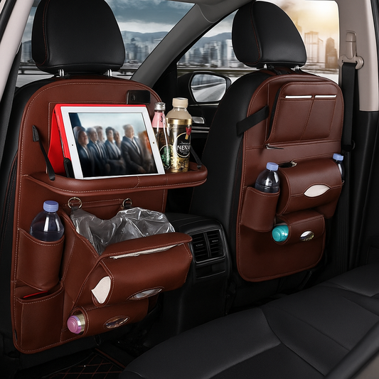 Premium-Autositz-Organizer aus PU-Leder mit klappbarem Tisch