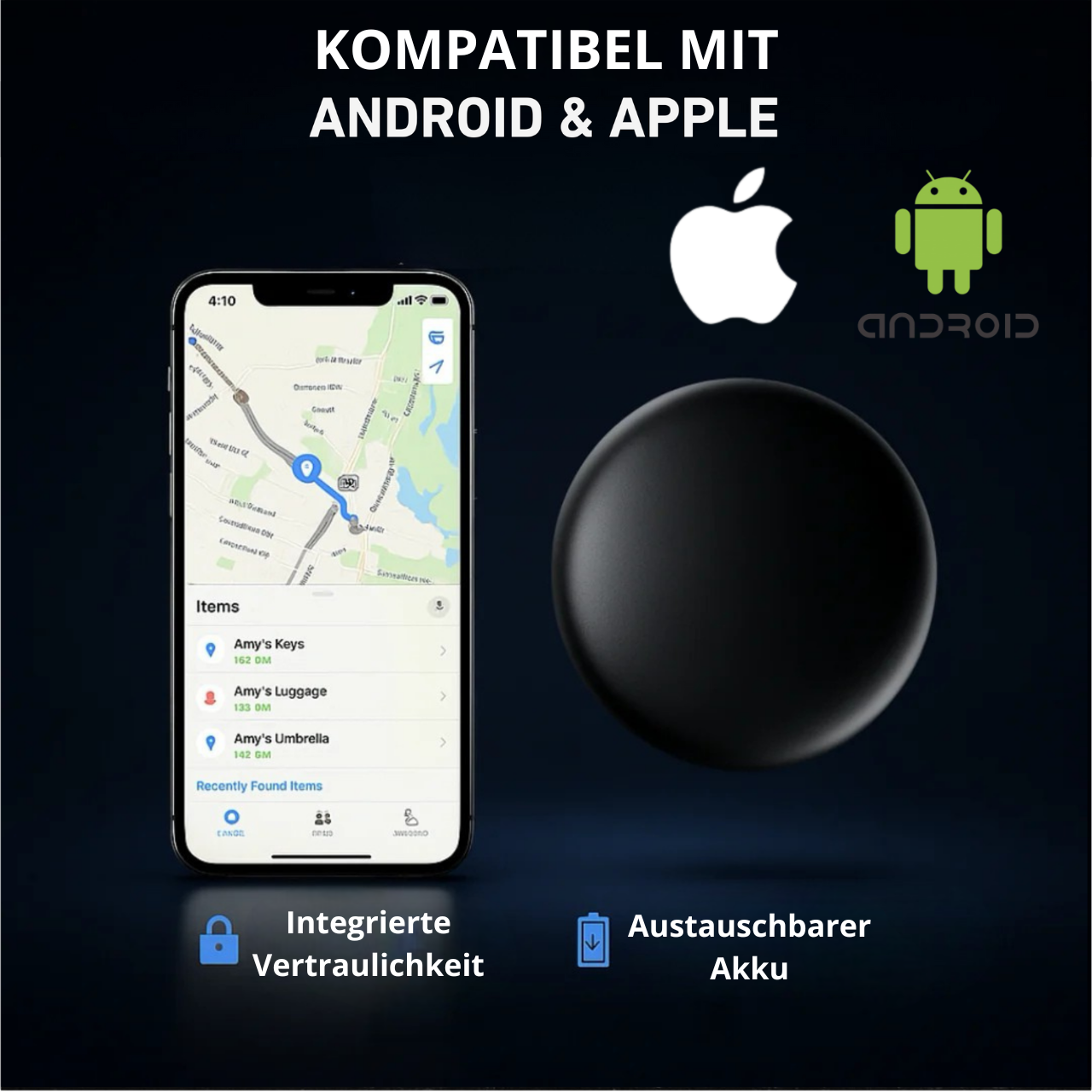 GP90 - Präziser GPS-Tracker ohne Abonnement (Android/Apple)