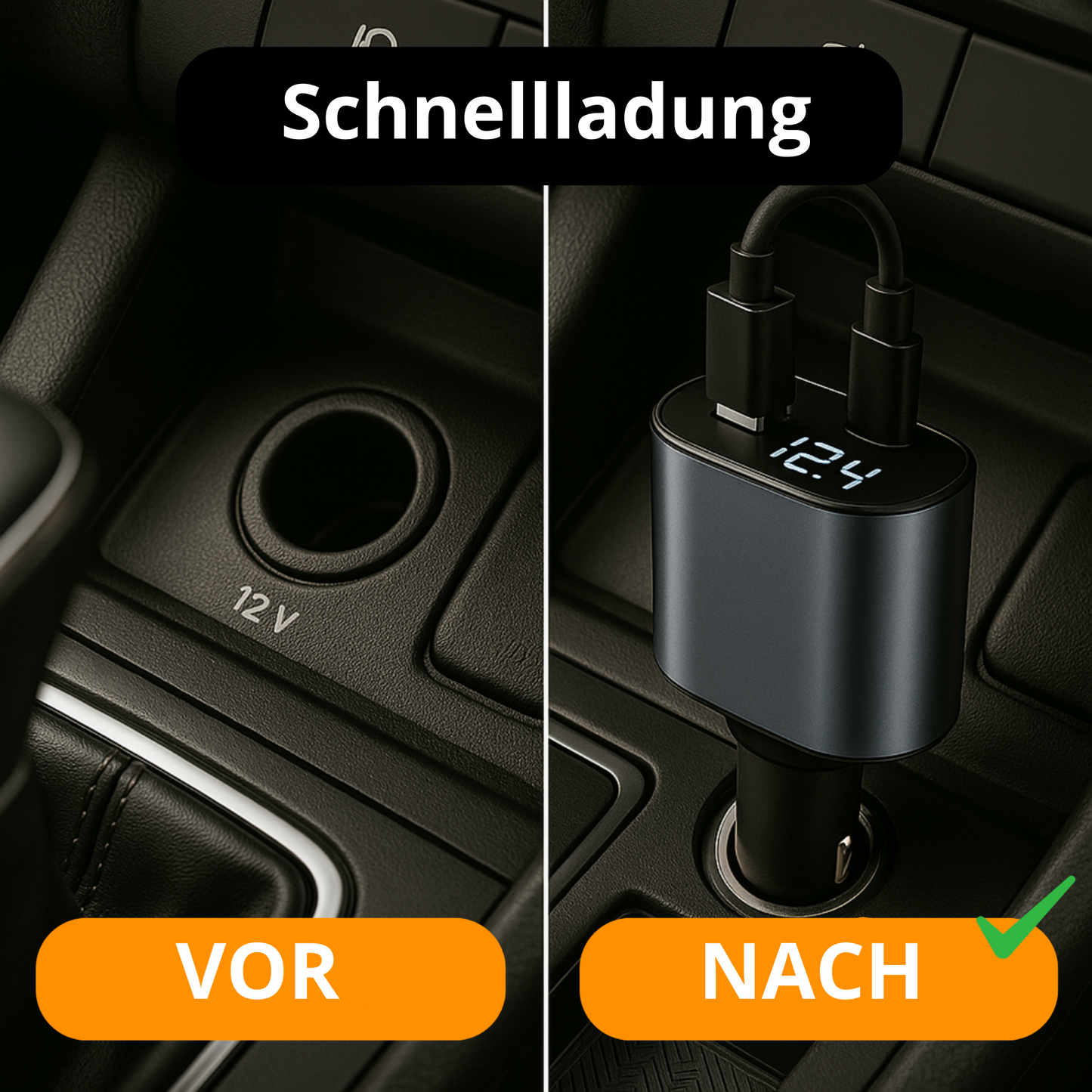 4-in-1-Autoladegerät mit einziehbarer LED-Anzeige – Kompatibel mit allen Telefonen seit 2010