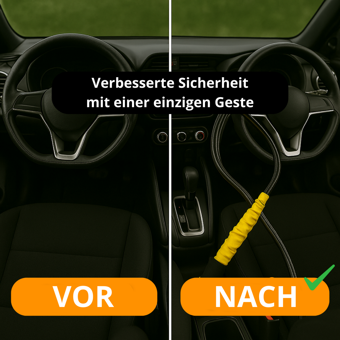 Auto-Lenkrad- und Sicherheitsgurtschloss – Verstärktes Stahlkabel + 3 Schlüssel – SUV, LKW, Autosicherheit