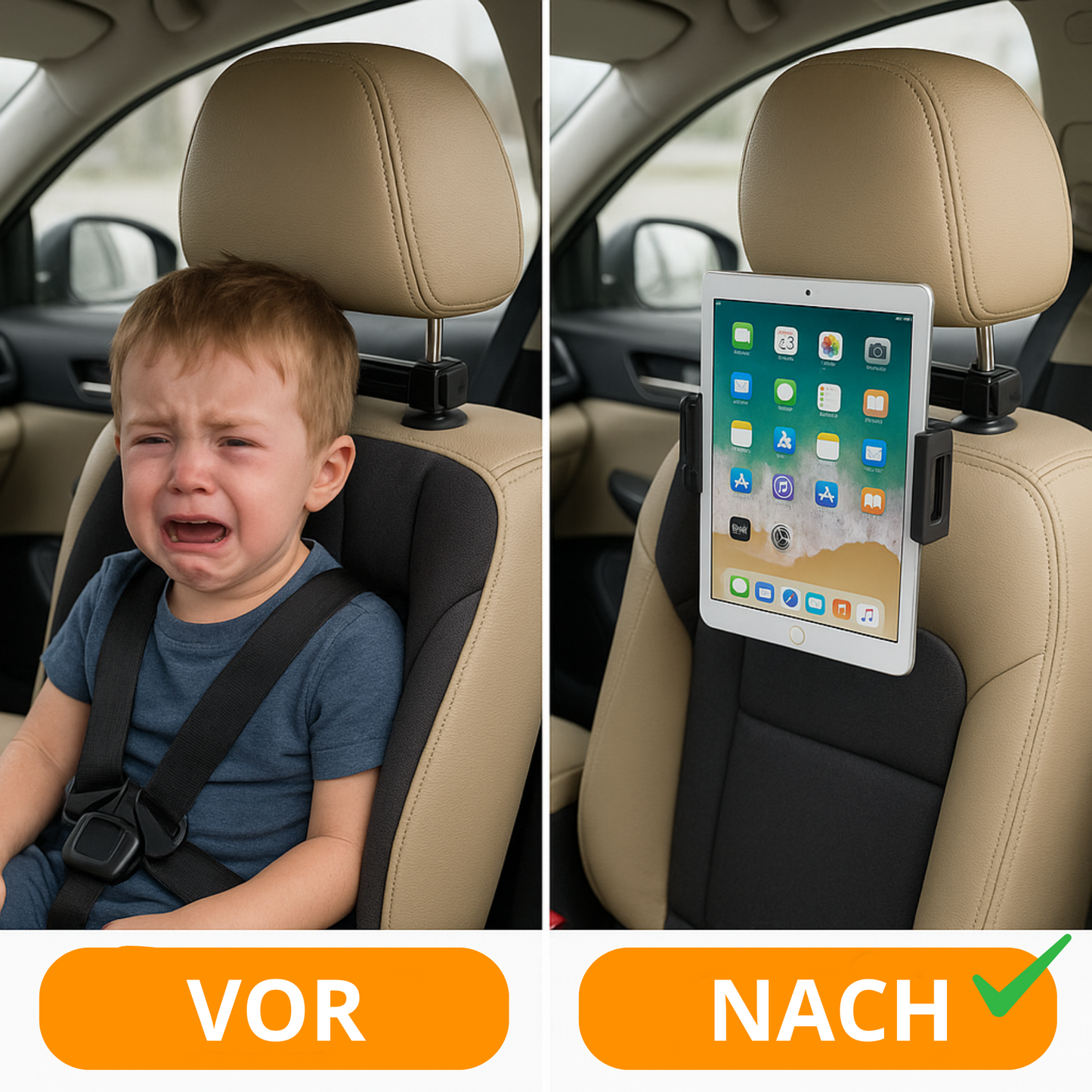 Universal-Autohalterung für Tablets & Smartphones – Verstellbare Kopfstütze