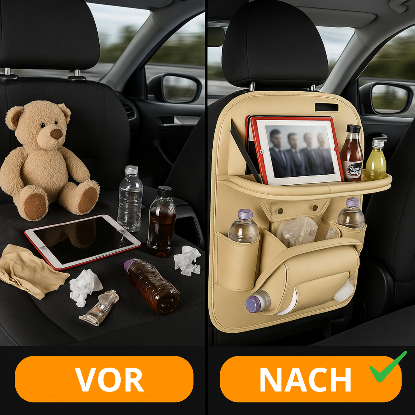 Premium-Autositz-Organizer aus PU-Leder mit klappbarem Tisch