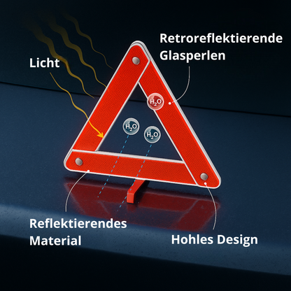 Reflektierendes Notfall-Warnschild für Autos – dreieckig, faltbar, 30 x 30 cm