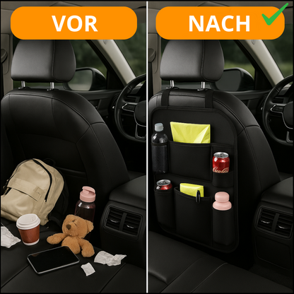 Auto-Rücksitz-Organizer (2er-Pack) – Aufbewahrung mit mehreren Taschen, Rückenlehnenschutz und Fußstütze – Schwarz