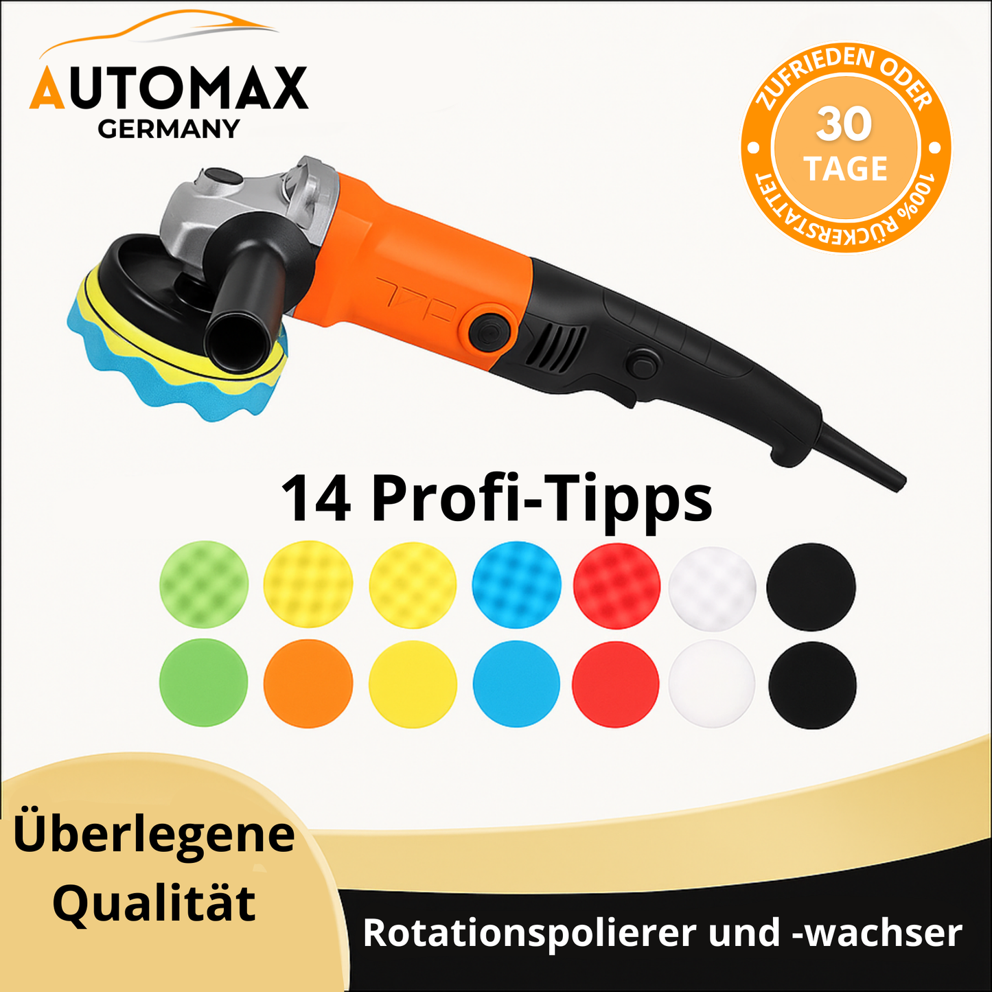 1200 W elektrische Autopoliermaschine – Professionelle Karosseriepoliermaschine mit 14 Pads | Repariert Kratzer und stellt den Glanz wieder her