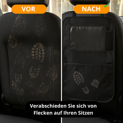 Auto-Rücksitz-Organizer (2er-Pack) – Aufbewahrung mit mehreren Taschen, Rückenlehnenschutz und Fußstütze – Schwarz
